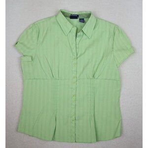 DCC - WOMEN'S GREEN STRIPED SHORT SLEEVE BUTTON-UP SHIRT - SIZE L